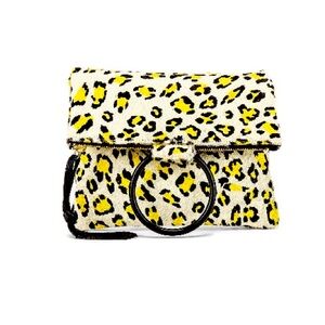 Oliveve Jolie Leopard haircalf Citron clutch purse NEW. Sold out from Revolve